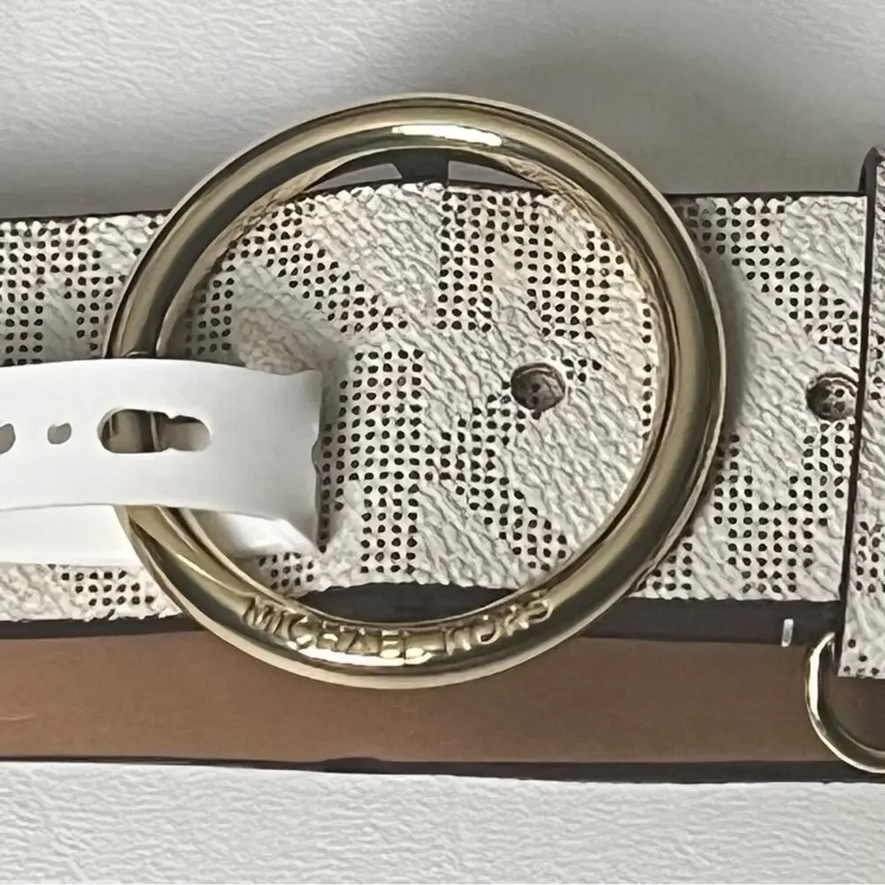 Michael Kors Women's Gray and White Logo Belt Sz L